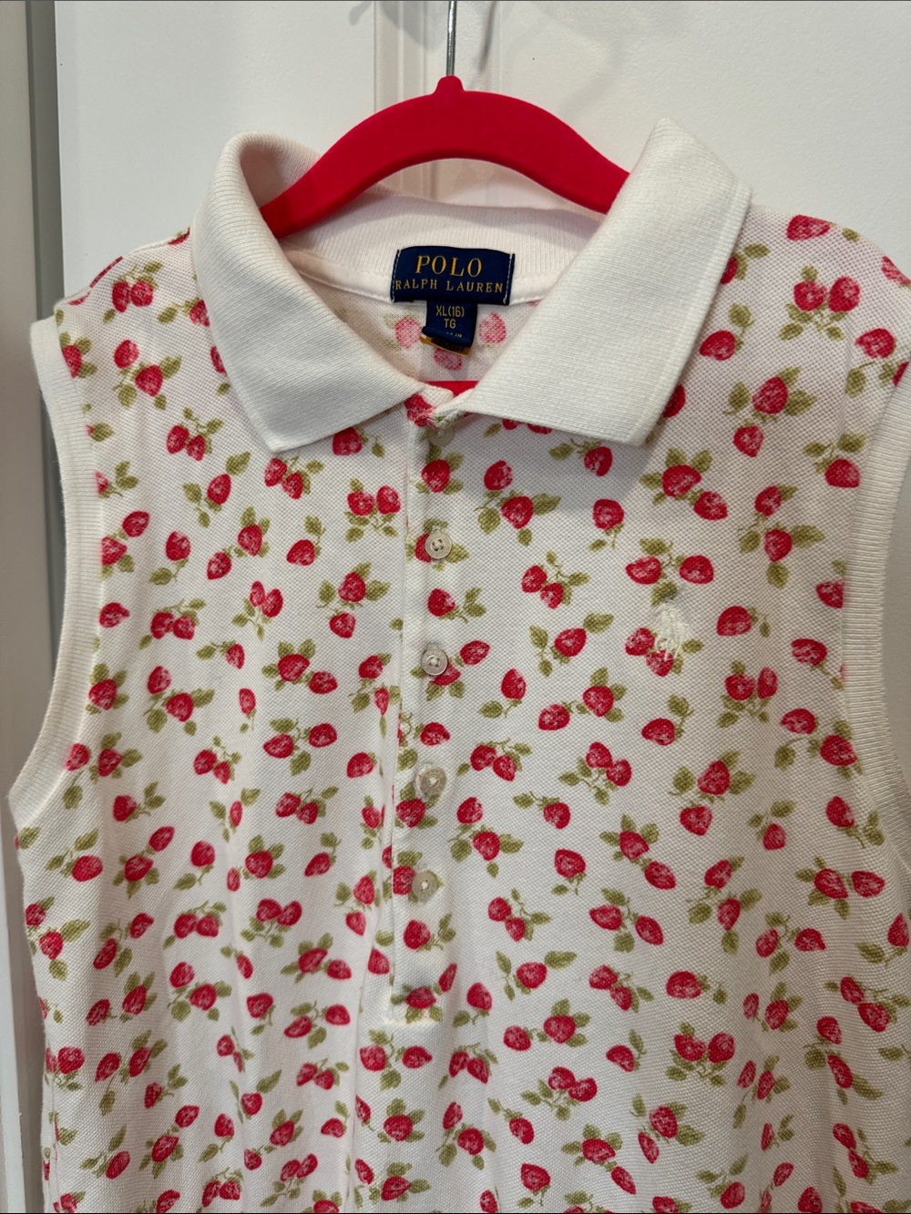 Polo by Ralph Lauren Big Girls White Sleeveless Strawberry Mesh Romper